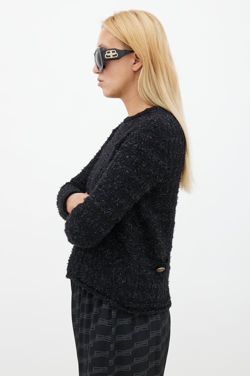 Balenciaga Black Tweed Button Back Sweater