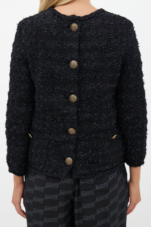 Balenciaga Black Tweed Button Back Sweater