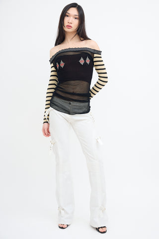 Jean Paul Gaultier Junior Black 
Cream Mesh Striped Top