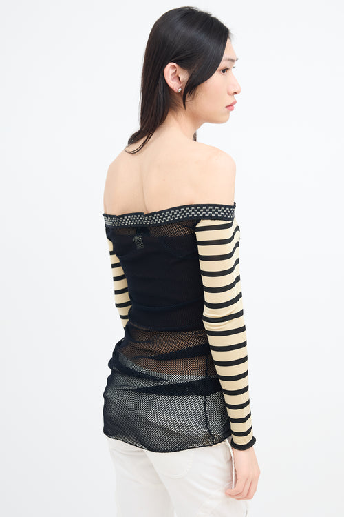 Jean Paul Gaultier Junior Black 
Cream Mesh Striped Top