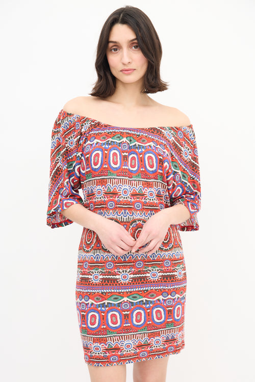 Jean Paul Gaultier Soleil Printed Off Shoulder Dress