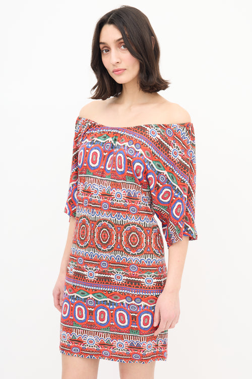 Jean Paul Gaultier Soleil Printed Off Shoulder Dress