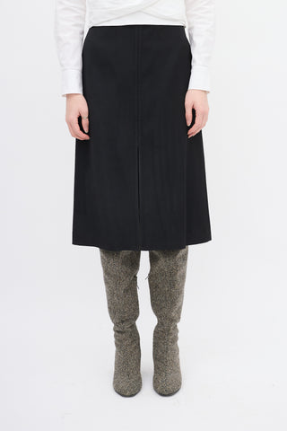 Jil Sander Black Midi Front Slit Skirt