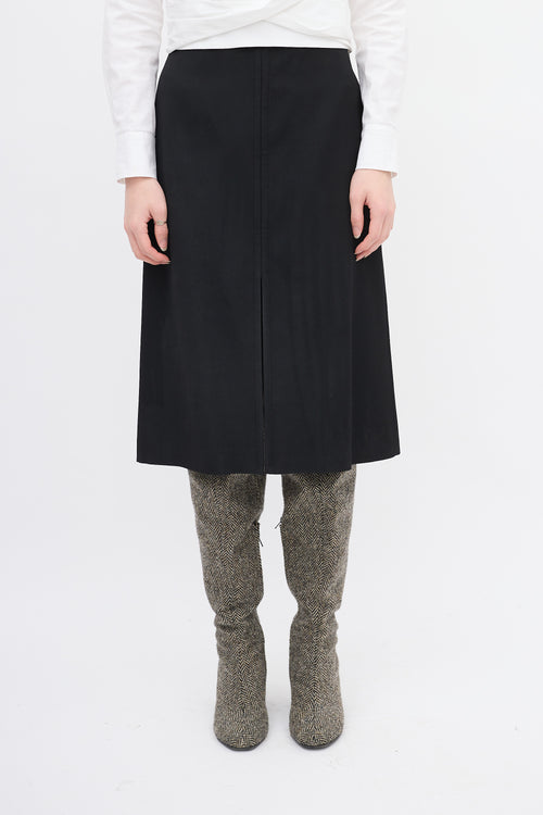 Jil Sander Black Midi Front Slit Skirt