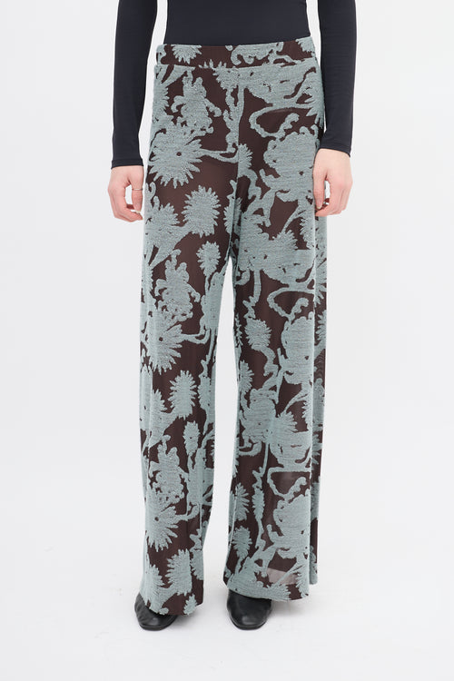 Jil Sander Brown 
Light Blue Floral Mesh Pant