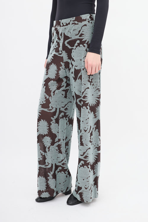 Jil Sander Brown 
Light Blue Floral Mesh Pant