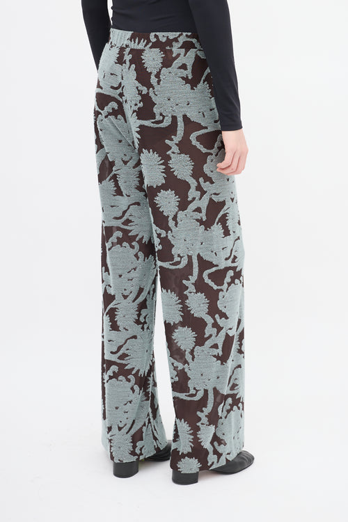 Jil Sander Brown 
Light Blue Floral Mesh Pant