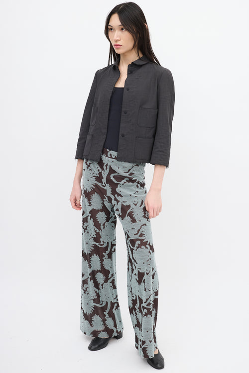 Jil Sander Brown 
Light Blue Floral Mesh Pant