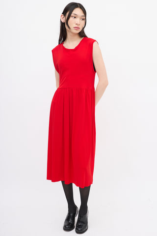 Jil Sander Red Sleeveless Back Tie Dress