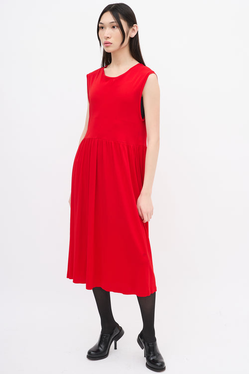 Jil Sander Red Sleeveless Back Tie Dress