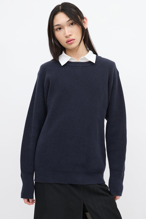 Jil Sander Navy Ribbed Knit Sweater