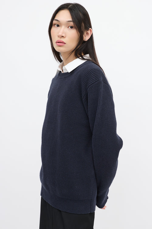 Jil Sander Navy Ribbed Knit Sweater