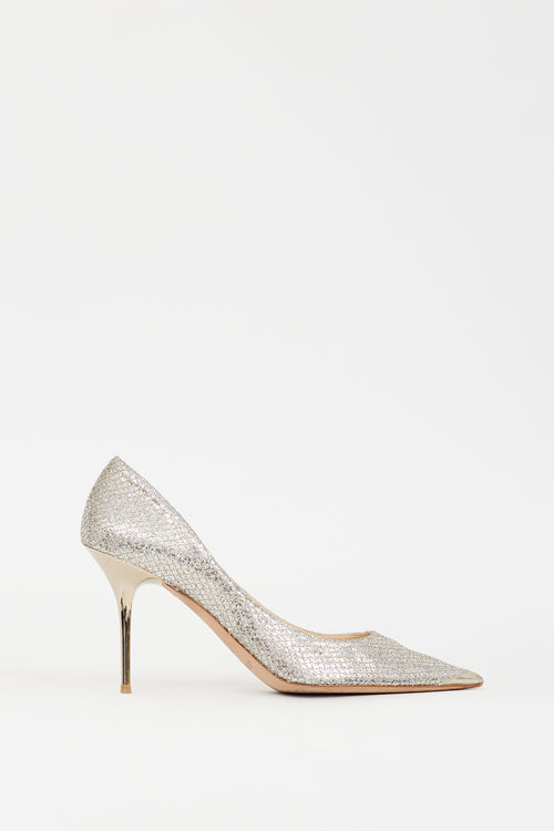 Jimmy Choo Silver 
Gold Glitter Abel 100 Pump