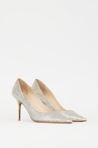 Jimmy Choo Silver 
Gold Glitter Abel 100 Pump