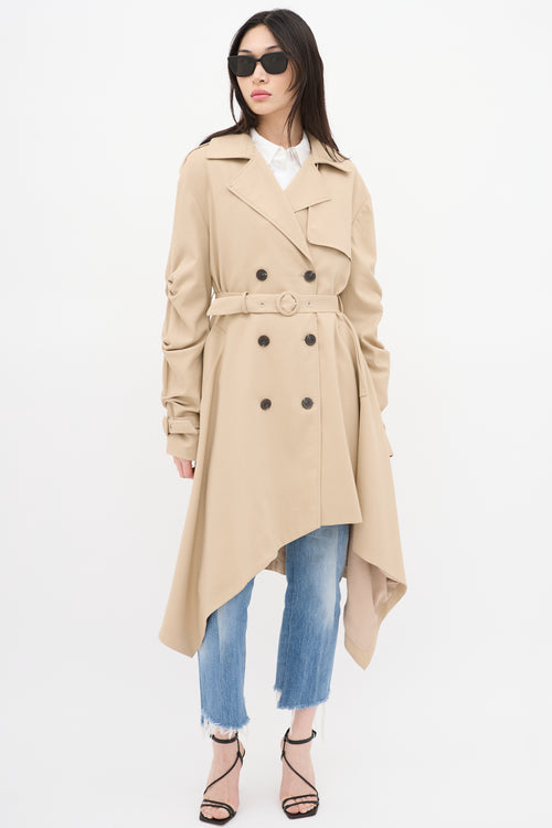 Jonathan Simkhai Beige Ruched Double Breasted Trench Coat