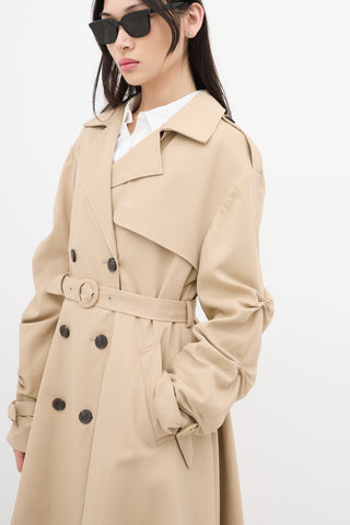 Jonathan Simkhai Beige Ruched Double Breasted Trench Coat