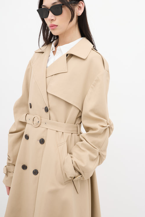 Jonathan Simkhai Beige Ruched Double Breasted Trench Coat