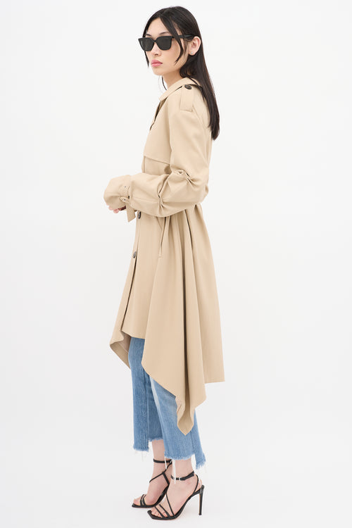 Jonathan Simkhai Beige Ruched Double Breasted Trench Coat