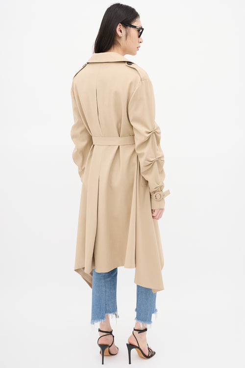 Jonathan Simkhai Beige Ruched Double Breasted Trench Coat