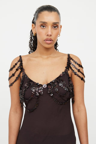 Jean Paul Gaultier Brown Beaded Strap Dress