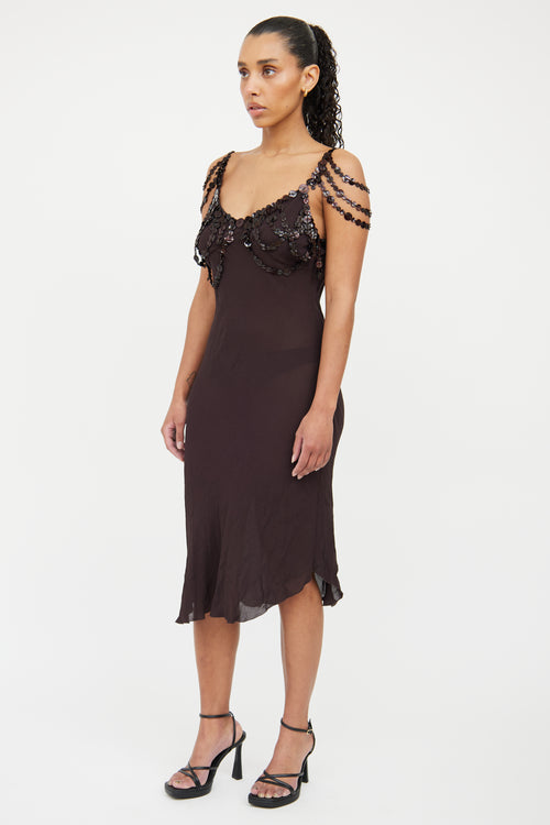 Jean Paul Gaultier Brown Beaded Strap Dress