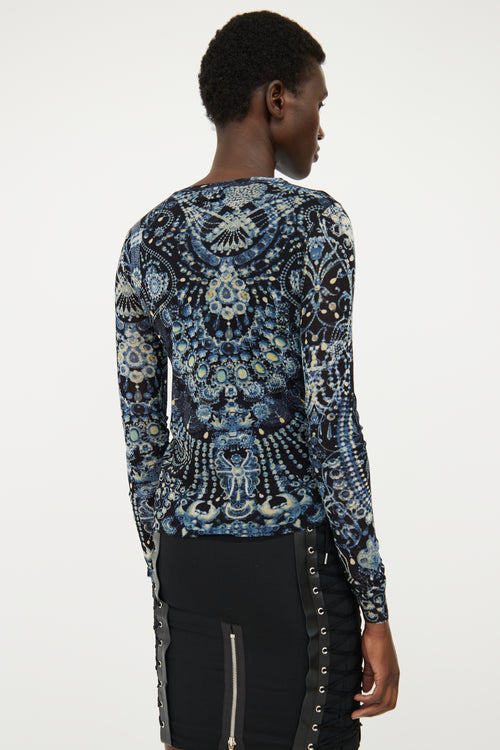 Jean Paul Gaultier Blue 
Multi Patterned Sheer Top