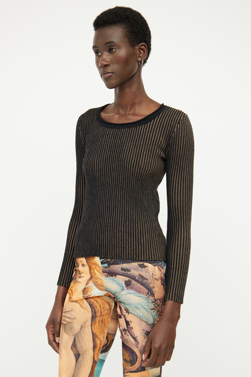 Jean Paul Gaultier Black 
Green Ribbed Knit Top