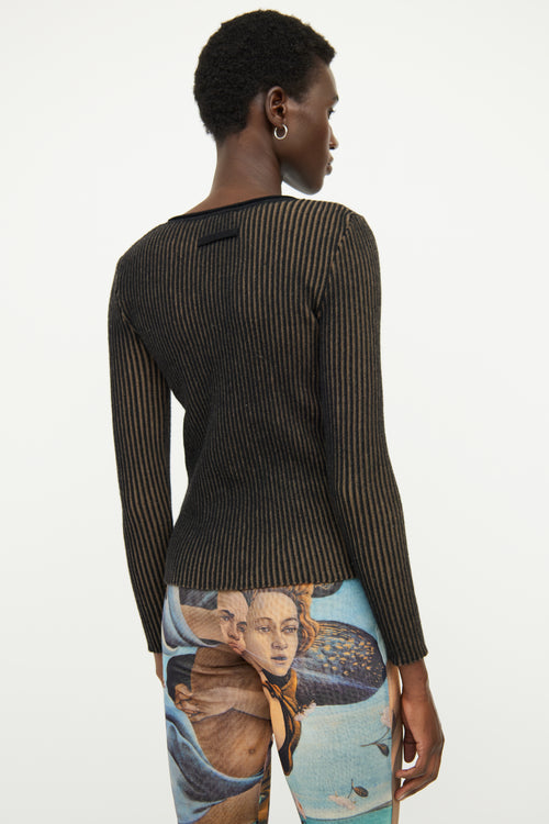 Jean Paul Gaultier Black 
Green Ribbed Knit Top