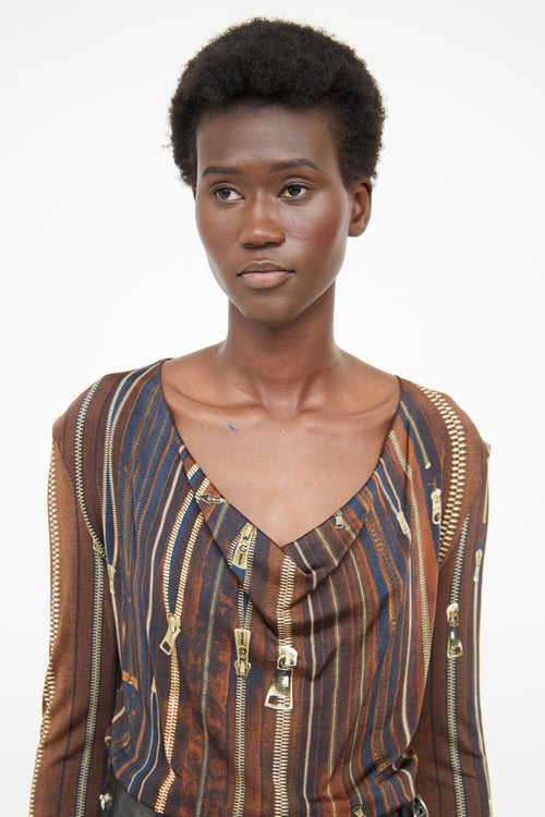 Jean Paul Gaultier Brown Graphic Long Sleeve Top