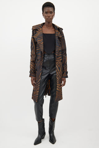 Jean Paul Gaultier Brown 
Black Nylon Striped Trenchcoat