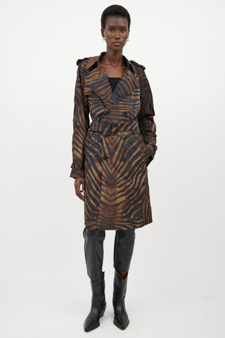 Jean Paul Gaultier Brown 
Black Nylon Striped Trenchcoat