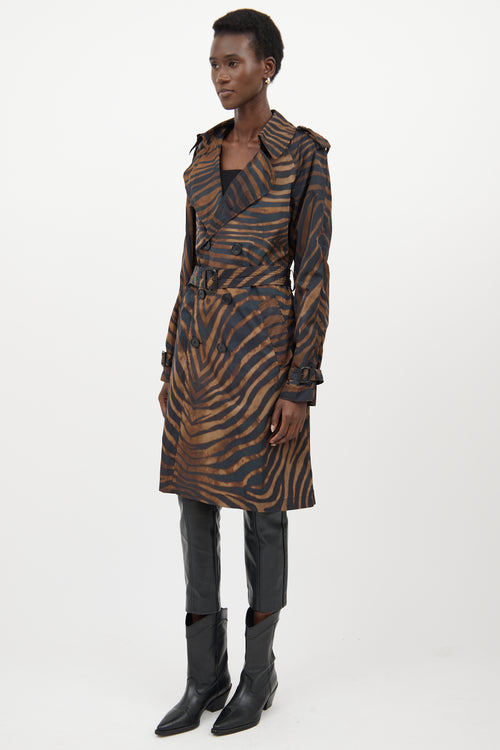 Jean Paul Gaultier Brown 
Black Nylon Striped Trenchcoat