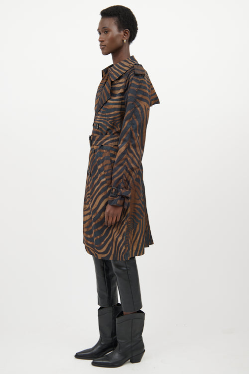 Jean Paul Gaultier Brown 
Black Nylon Striped Trenchcoat