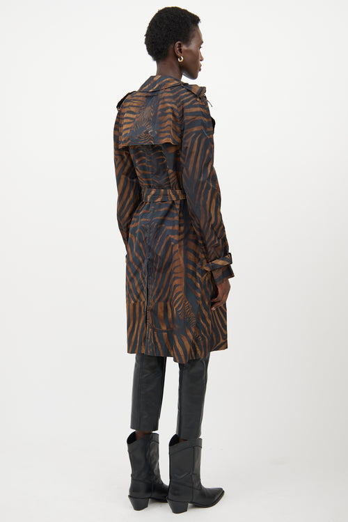 Jean Paul Gaultier Brown 
Black Nylon Striped Trenchcoat