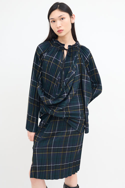 Junya Watanabe FW 2017 Green Wool Plaid Pleated Dress