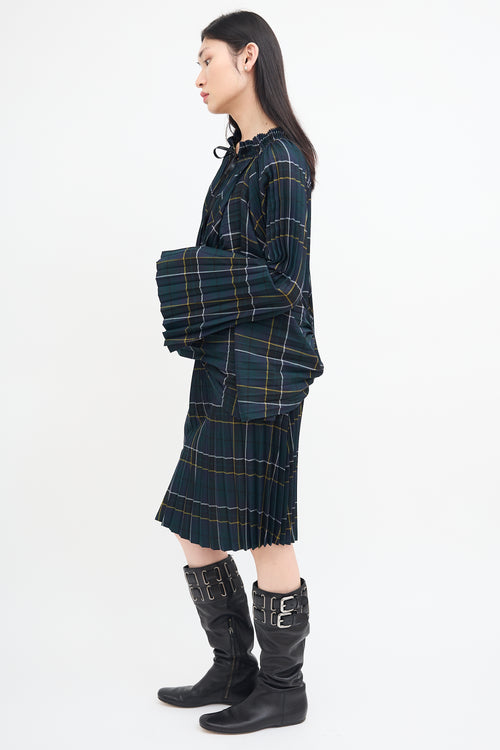 Junya Watanabe FW 2017 Green Wool Plaid Pleated Dress