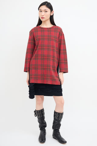 Junya Watanabe FW 2019 Red Plaid 
Black Pleated Sweater