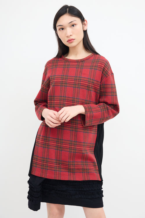 Junya Watanabe FW 2019 Red Plaid 
Black Pleated Sweater