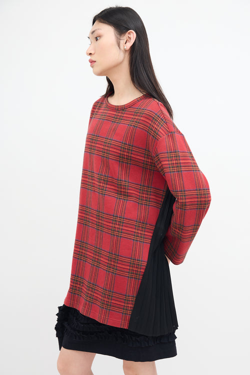 Junya Watanabe FW 2019 Red Plaid 
Black Pleated Sweater