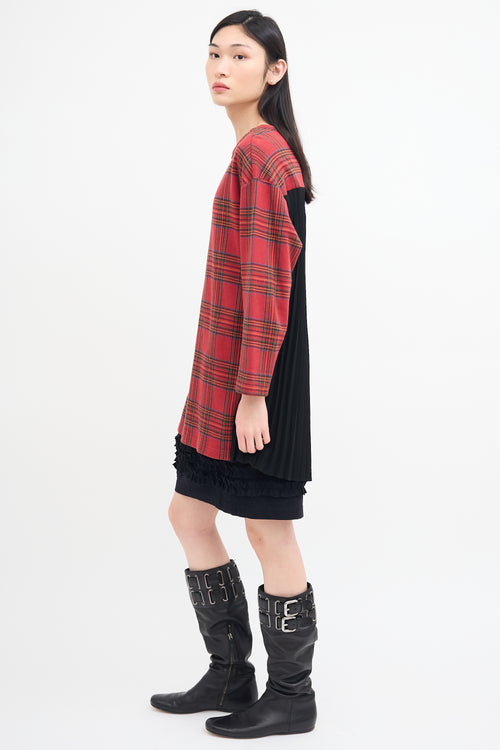 Junya Watanabe FW 2019 Red Plaid 
Black Pleated Sweater