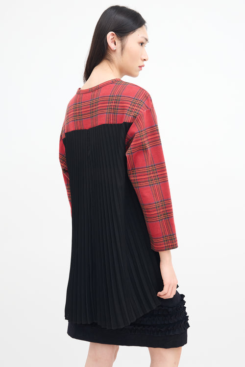 Junya Watanabe FW 2019 Red Plaid 
Black Pleated Sweater