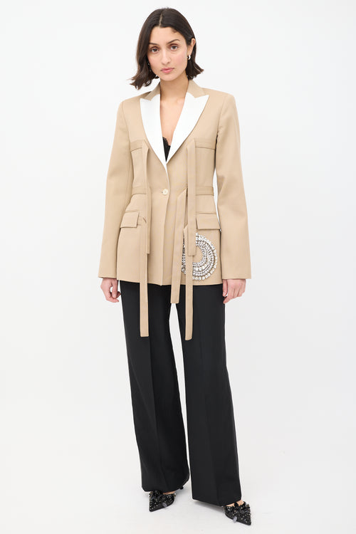 JW Anderson Brown Wool Satin Trimmed Crystal Embellished Blazer