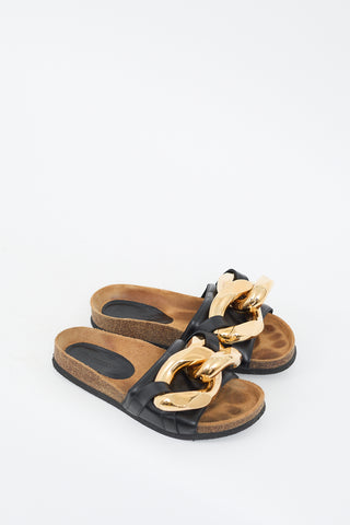 JW Anderson Black 
Gold Chain Leather Slide