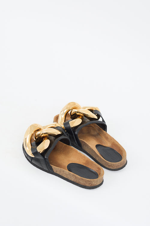 JW Anderson Black 
Gold Chain Leather Slide