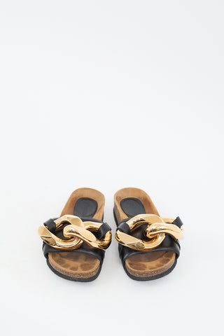 JW Anderson Black 
Gold Chain Leather Slide