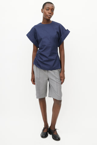 JW Anderson Blue Cuffed Gathered Top