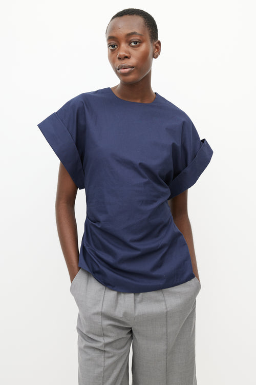 JW Anderson Blue Cuffed Gathered Top