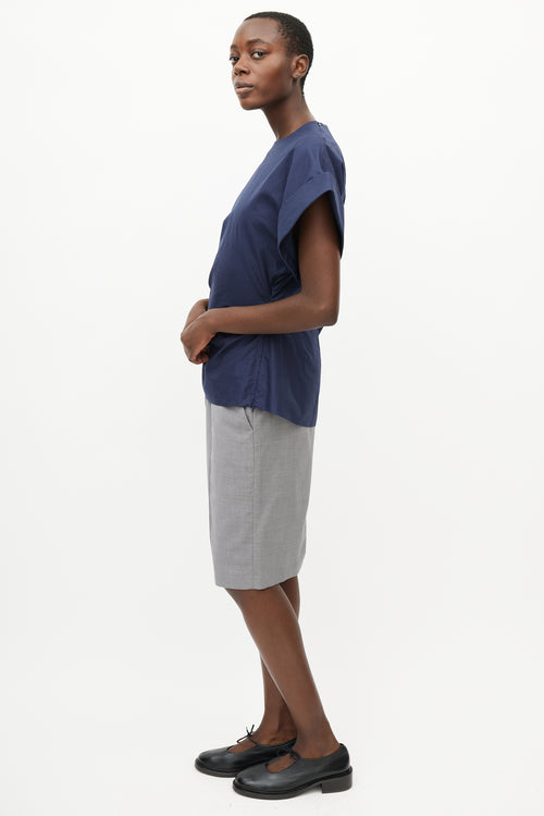 JW Anderson Blue Cuffed Gathered Top