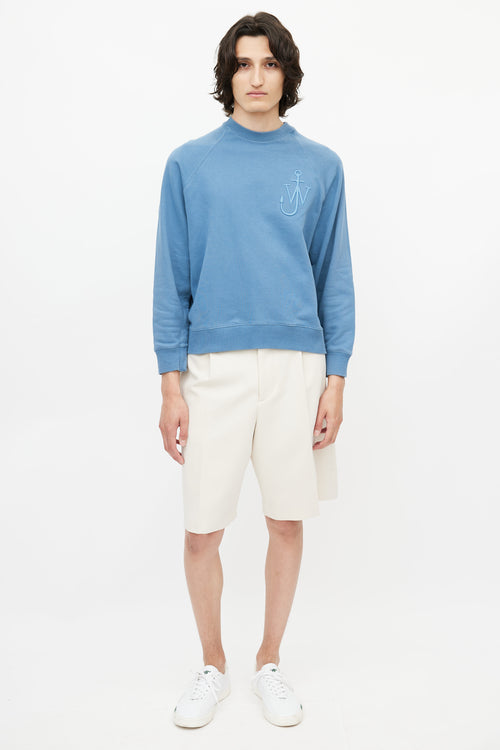 JW Anderson Blue Embroidered Logo Crewneck