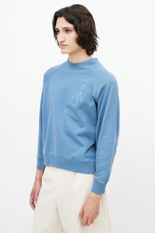 JW Anderson Blue Embroidered Logo Crewneck